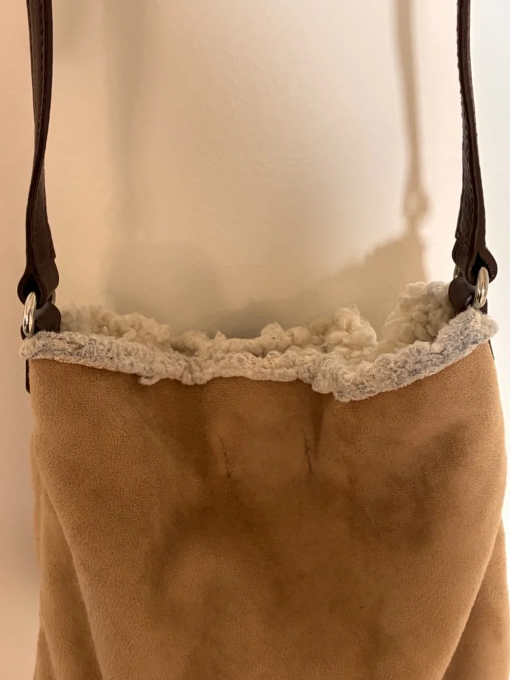 Michael Kors suede shearling mini bucket crossbody